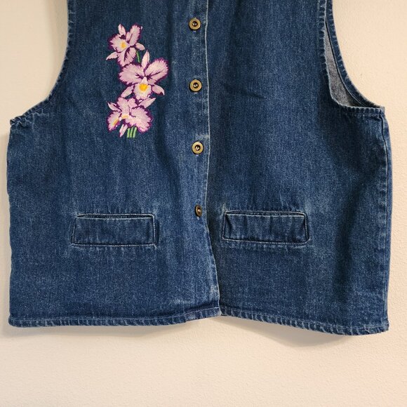 Vtg American Rave Denim Double Side Embroidered Collared Vest Size M, Cotton Y2K - Picture 8 of 14